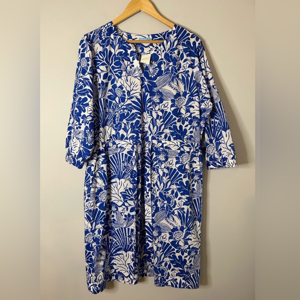 NWT J. McLaughlin Evalyn Garden Walk Blue White Floral Printed Dress